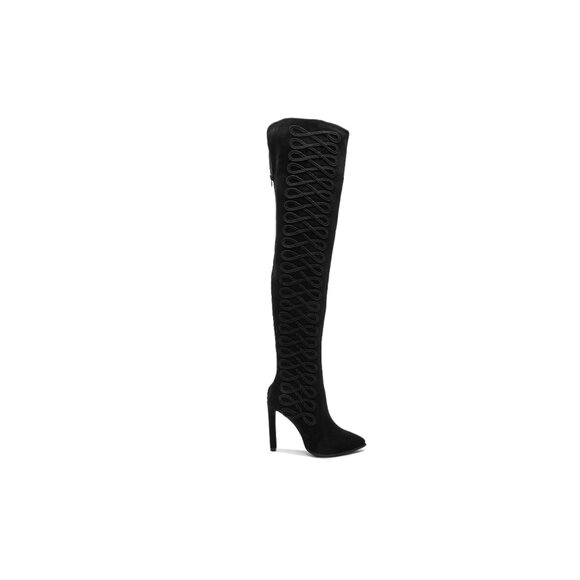 x REVOLVE Jeffrey Campbell Sherise Over the Knee Boots US Sz 8.5 Black Suede NWB - Picture 8 of 9
